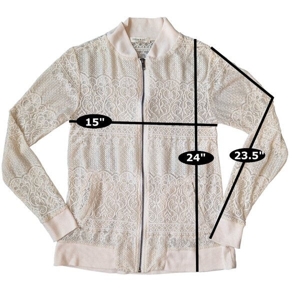 Living Doll Cream Lace Zippered Bomber Jacket Style Cardigan | M - Picture 6 of 6